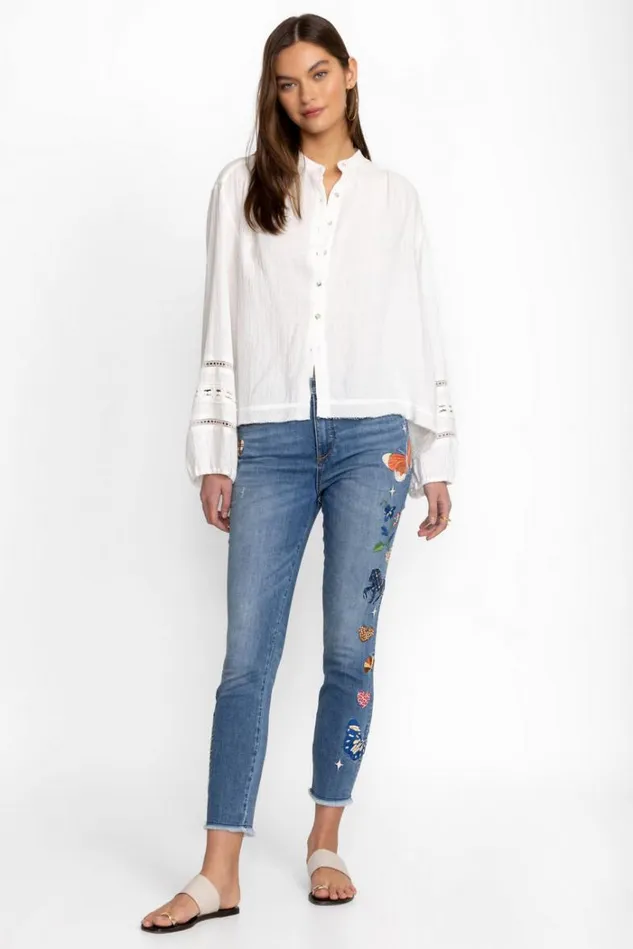 Women ADELA CROPPED SKINNY JEAN Medium Aged Indigo Johnny Was Bottoms Women ADELA CROPPED SKINNY JEAN Medium Aged Indigo Johnny Was Bottoms