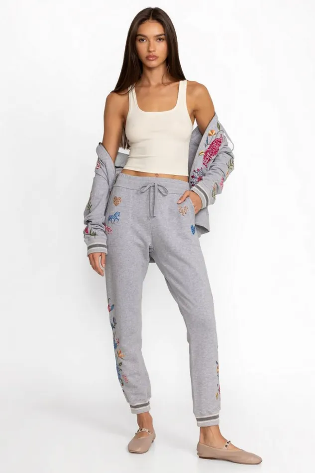 Women ADELA HEATHER FRENCH TERRY JOGGER Light Heather Gray Johnny Was Bottoms