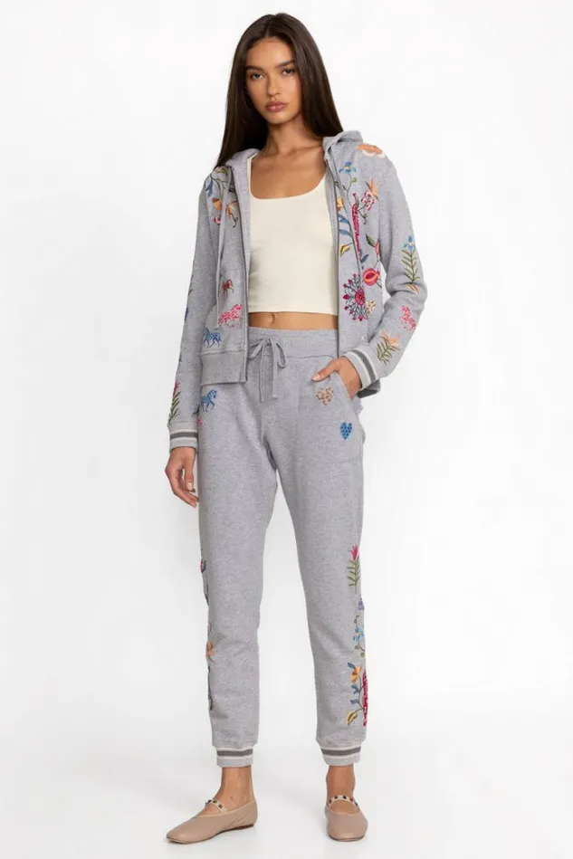 Women ADELA HEATHER FRENCH TERRY JOGGER Light Heather Gray Johnny Was Bottoms