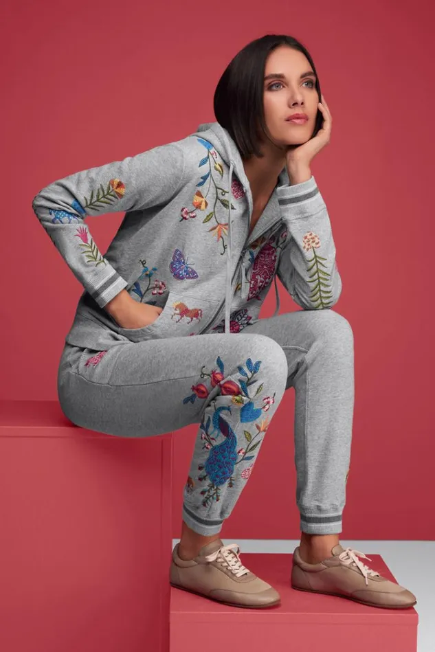 Women ADELA HEATHER FRENCH TERRY JOGGER Light Heather Gray Johnny Was Bottoms