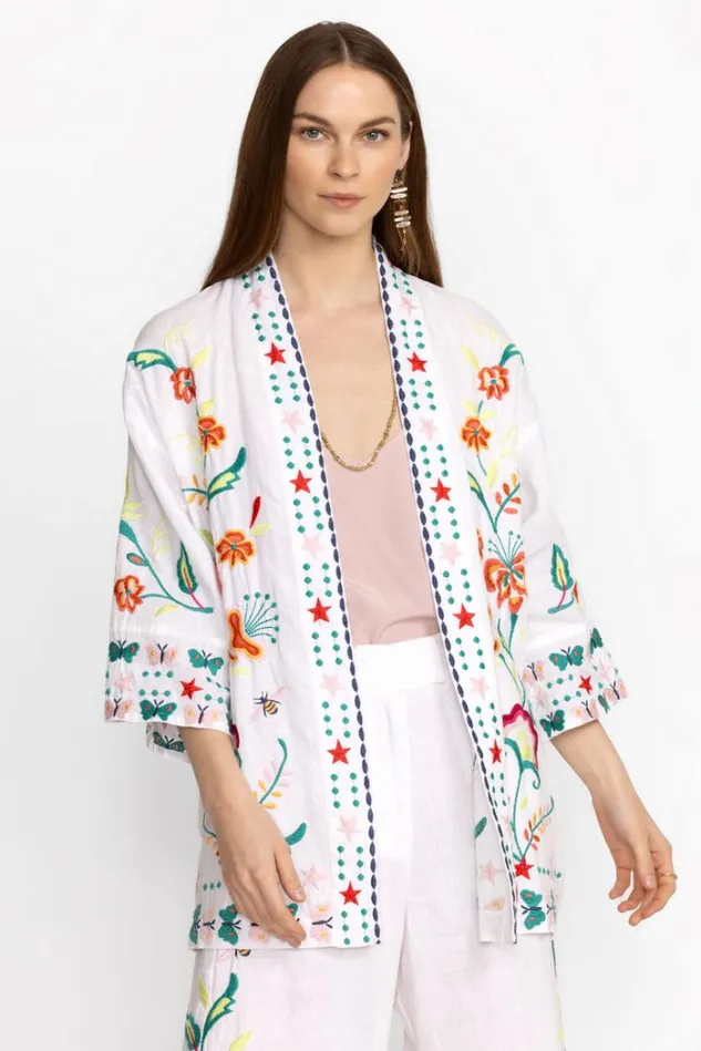 Women AVERI LINEN KIMONO White Johnny Was Kimonos Women AVERI LINEN KIMONO White Johnny Was Kimonos