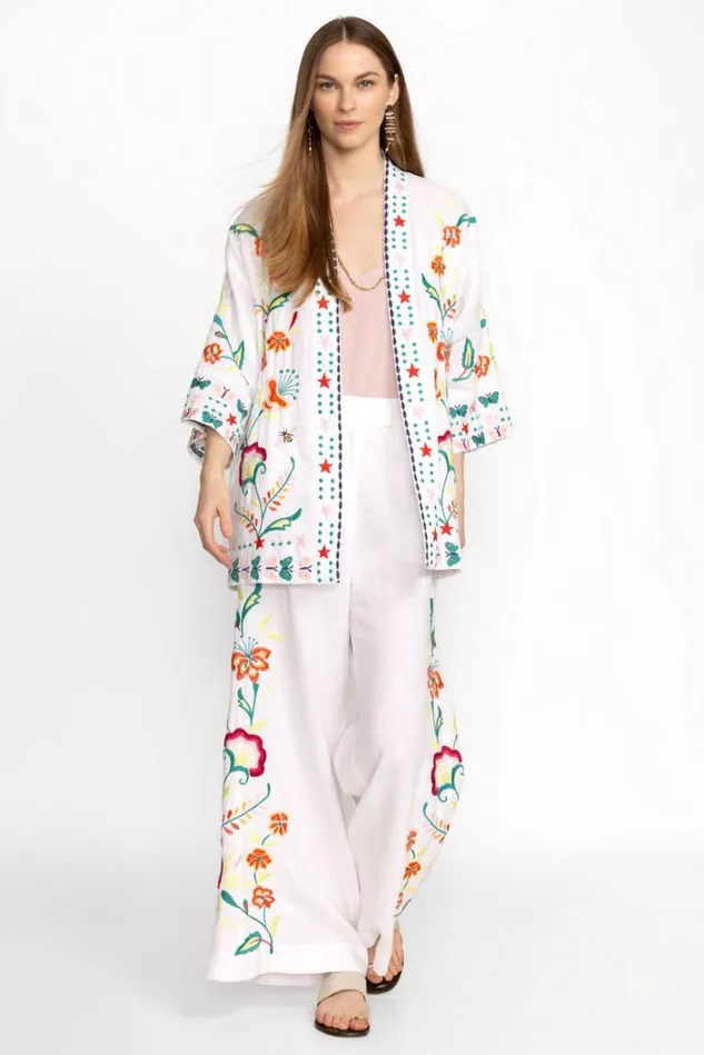 Women AVERI LINEN KIMONO White Johnny Was Kimonos Women AVERI LINEN KIMONO White Johnny Was Kimonos