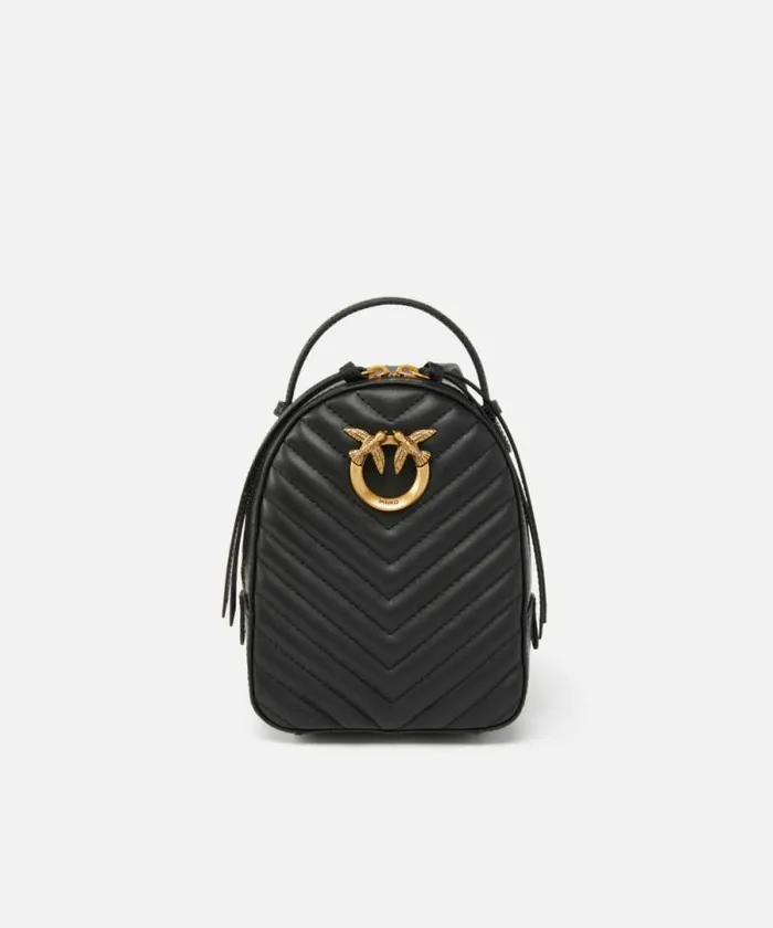 Women Backpacks Pinko Love Bag Mini Matelass Leather Backpack Blackantique Gold Women Backpacks Pinko Love Bag Mini Matelass Leather Backpack Blackantique Gold
