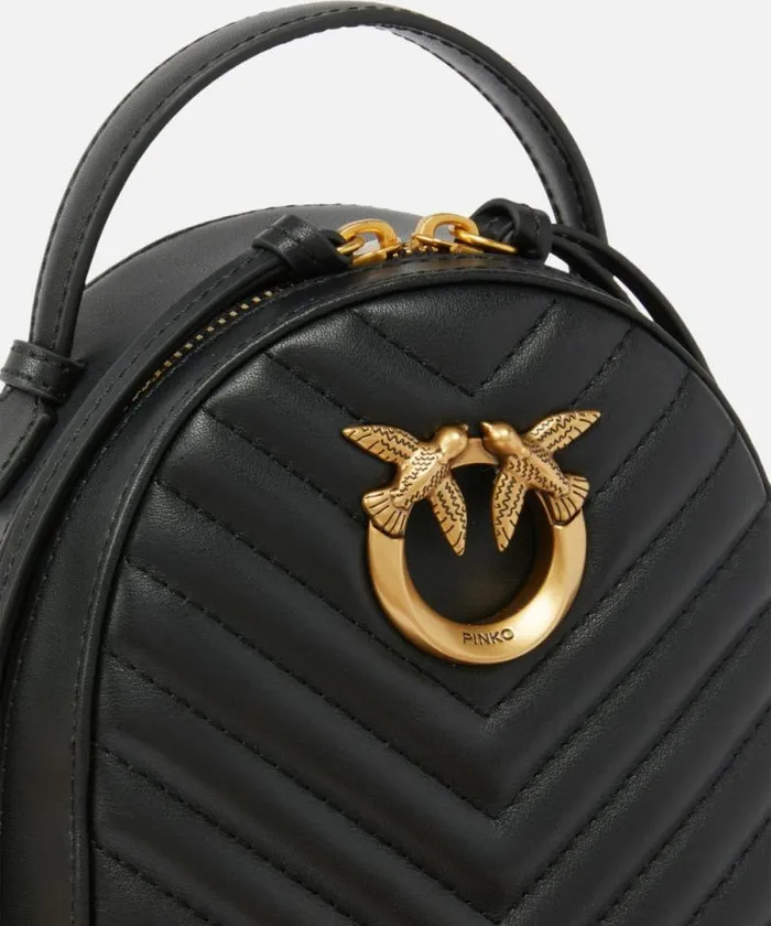 Women Backpacks Pinko Love Bag Mini Matelass Leather Backpack Blackantique Gold Women Backpacks Pinko Love Bag Mini Matelass Leather Backpack Blackantique Gold