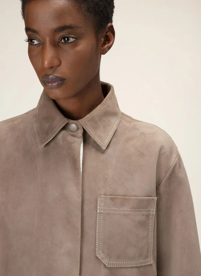 Women Bally Leather Leather Overshirt 8211 Suede Leather Jacket In Taupe