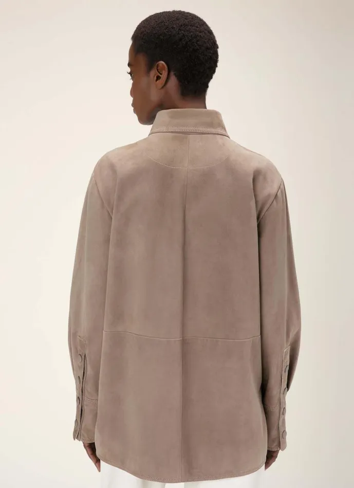 Women Bally Leather Leather Overshirt 8211 Suede Leather Jacket In Taupe