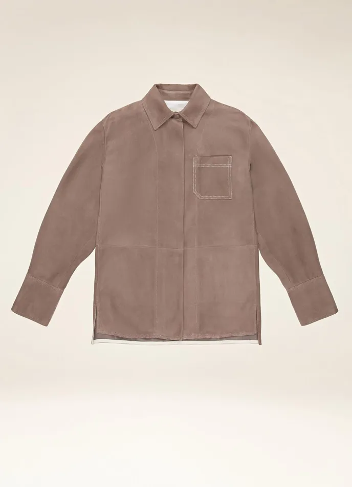 Women Bally Leather Leather Overshirt 8211 Suede Leather Jacket In Taupe
