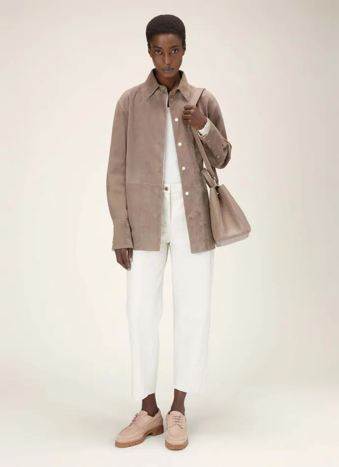 Women Bally Leather Leather Overshirt 8211 Suede Leather Jacket In Taupe