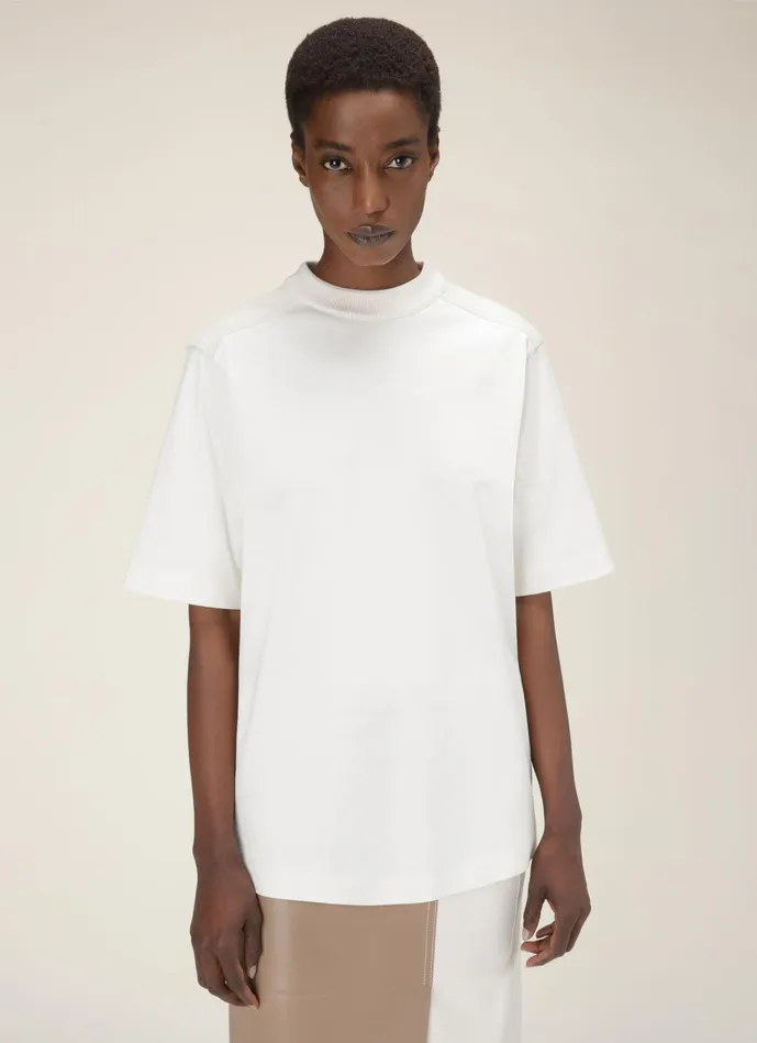 Women Bally Tops Leather Insert TShirt 8211 Cotton TShirt In Bone