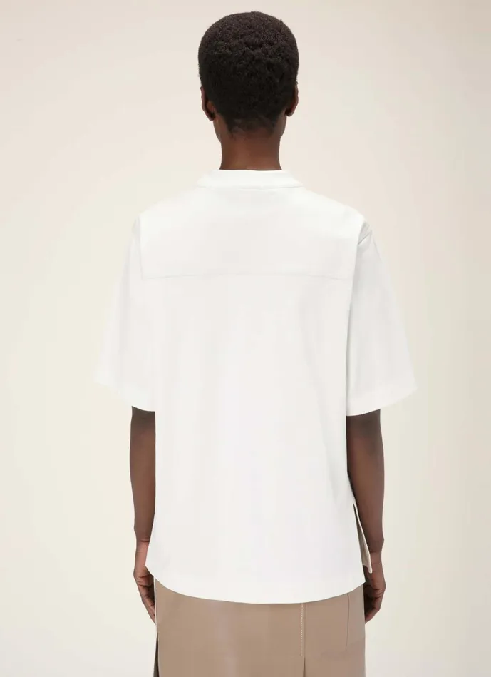 Women Bally Tops Leather Insert TShirt 8211 Cotton TShirt In Bone