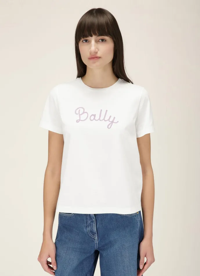 Women Bally Tops Logo TShirt 8211 Cotton TShirt In Bone