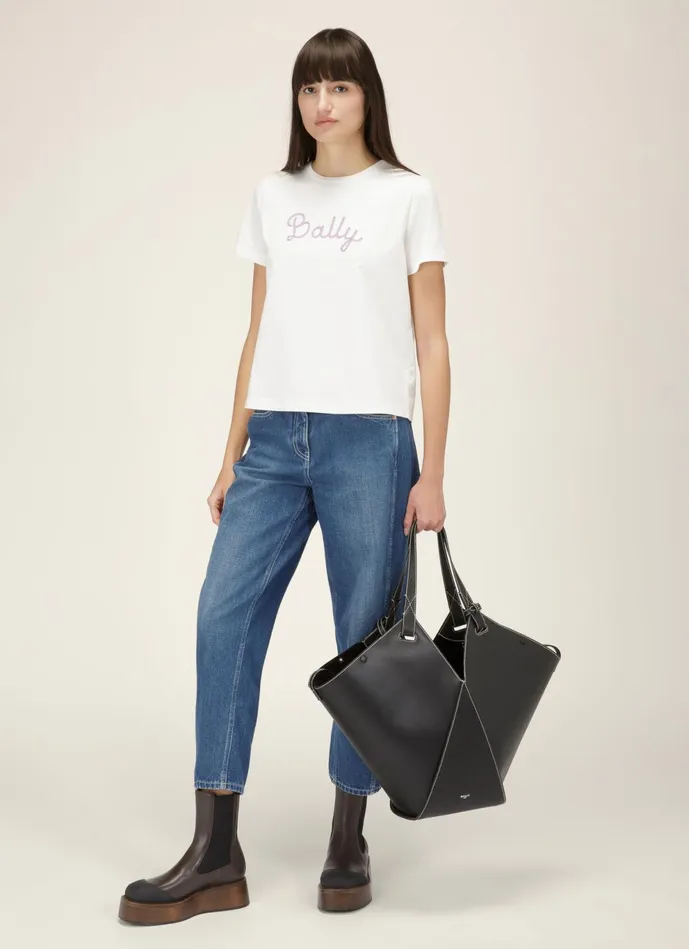 Women Bally Tops Logo TShirt 8211 Cotton TShirt In Bone