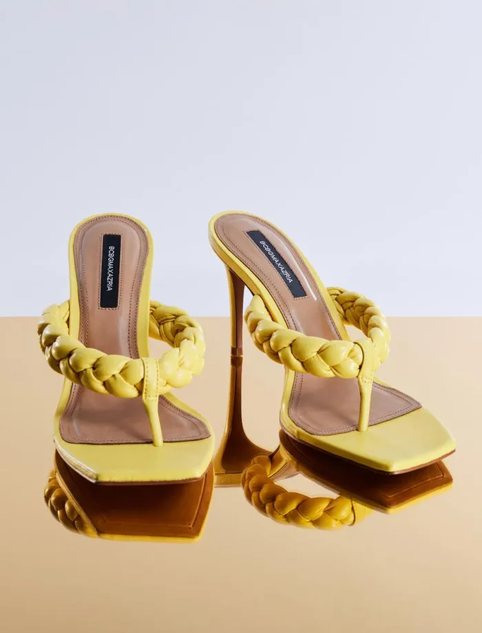 Women BCBG Shoes Bella Braided Sandal Heel Tuscany Yellow