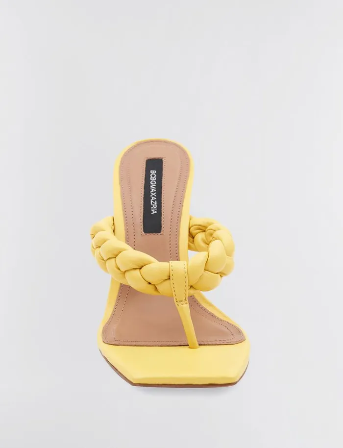 Women BCBG Shoes Bella Braided Sandal Heel Tuscany Yellow