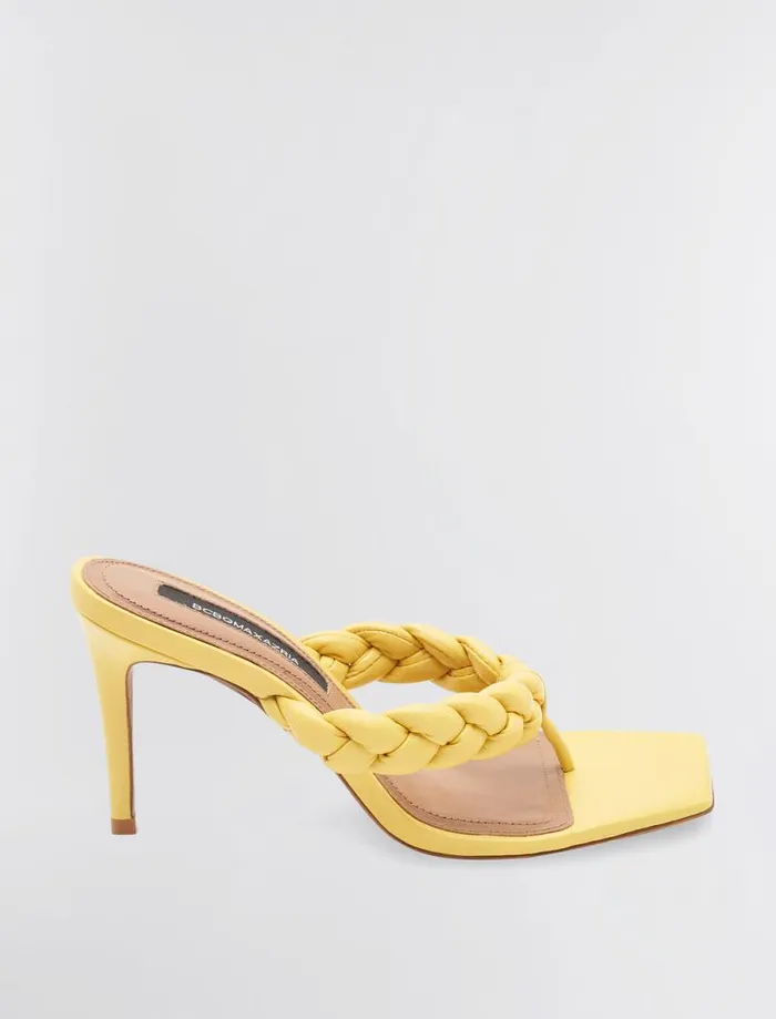 Women BCBG Shoes Bella Braided Sandal Heel Tuscany Yellow