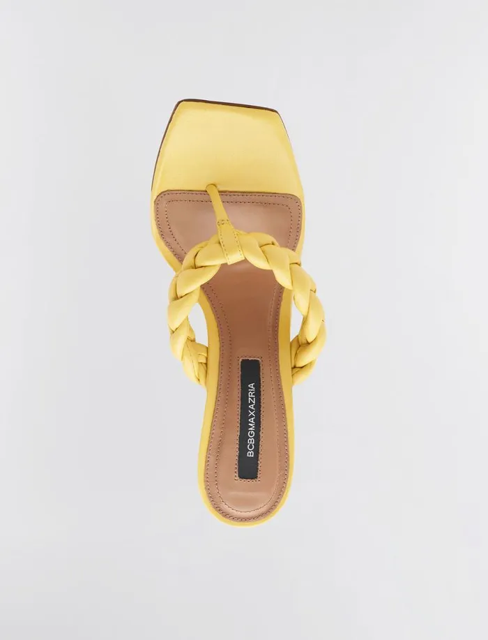 Women BCBG Shoes Bella Braided Sandal Heel Tuscany Yellow