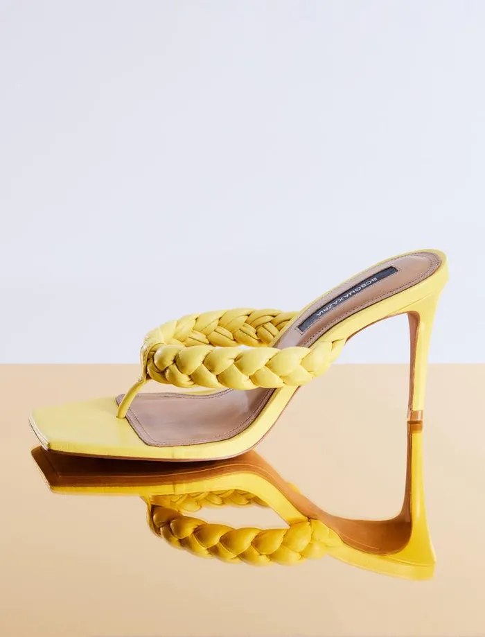 Women BCBG Shoes Bella Braided Sandal Heel Tuscany Yellow