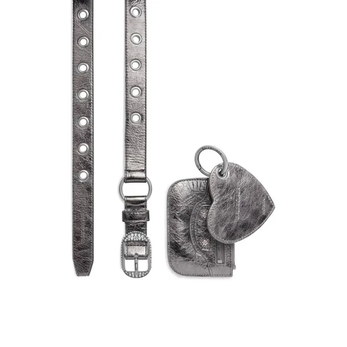 Women Belts Balenciaga Le Cagole Charms Belt Metallized With Rhinestones In Silver Women Belts Balenciaga Le Cagole Charms Belt Metallized With Rhinestones In Silver