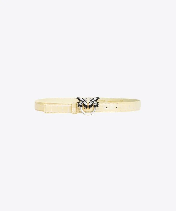 Women Belts Pinko PINKO Galleria Thin 2cm Shiny Crocprint Belt With Love Birds Buckle Haylightgold Women Belts Pinko PINKO Galleria Thin 2cm Shiny Crocprint Belt With Love Birds Buckle Haylightgold