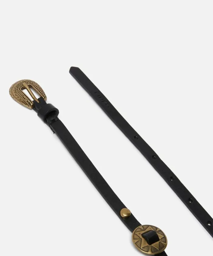 Women Belts Pinko Thin Belt With Engraved Metal Plates 1cm Limousine Blackbrass