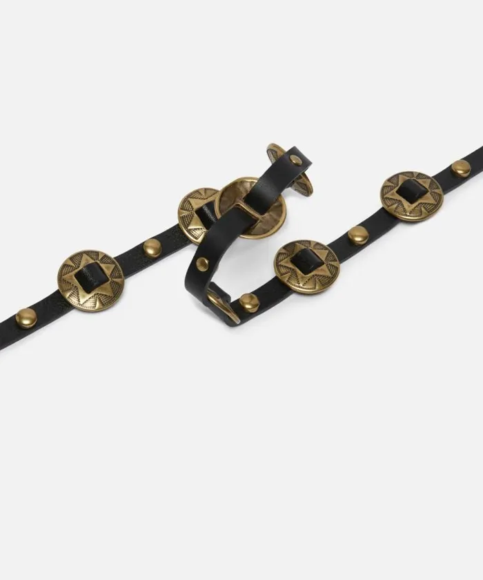 Women Belts Pinko Thin Belt With Engraved Metal Plates 1cm Limousine Blackbrass