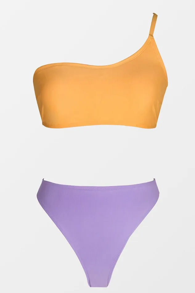 Women Bikini Sets Cupshe Beach Party Solid One Shoulder Bralette And Extra Cheeky High Waist Set Multicolor