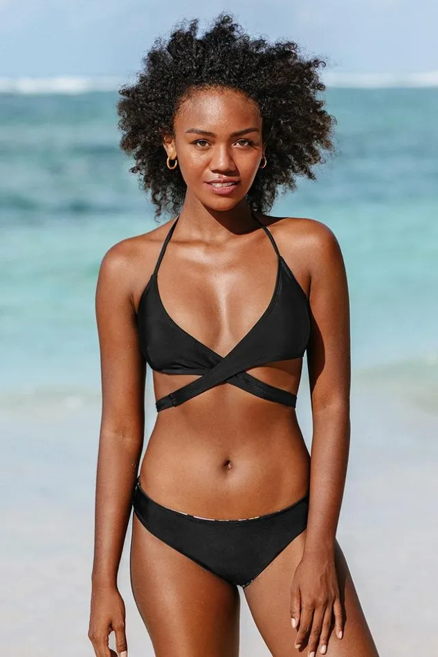 Women Bikini Sets Cupshe Colette Halter Wrap Low Waist Bikini Black