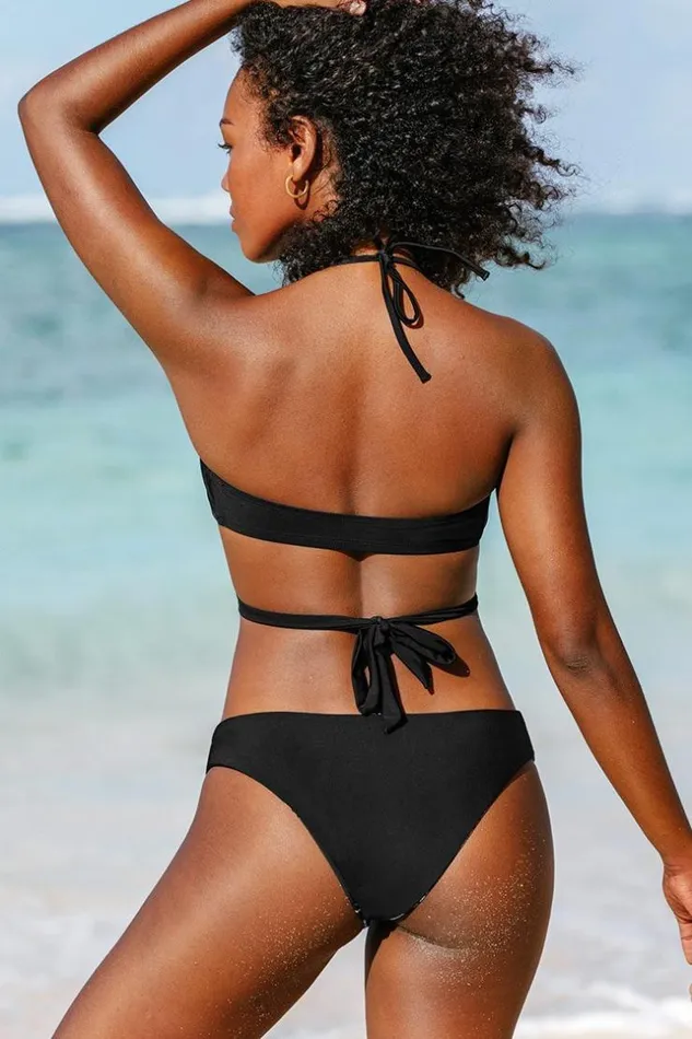 Women Bikini Sets Cupshe Colette Halter Wrap Low Waist Bikini Black