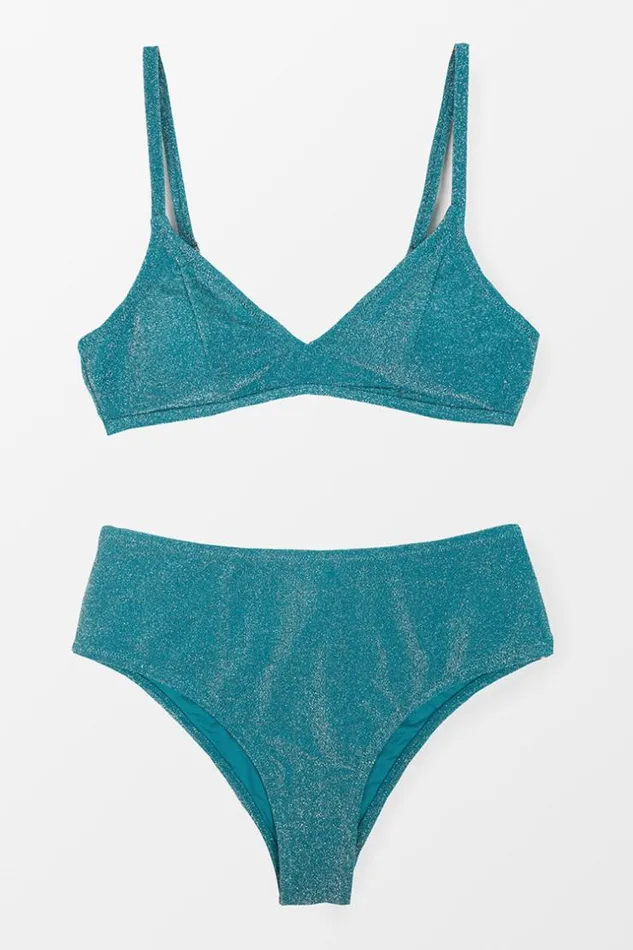 Women Bikini Sets Cupshe Estelle Shimmery Back Hook Bikini Blue