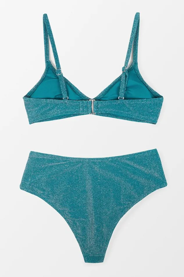 Women Bikini Sets Cupshe Estelle Shimmery Back Hook Bikini Blue
