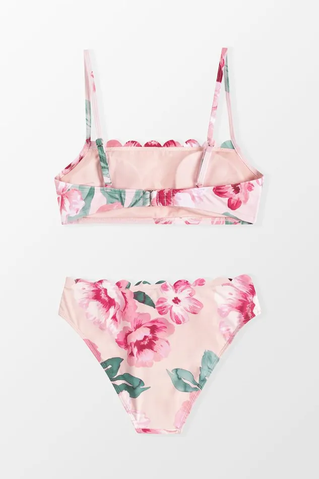 Women Bikini Sets Cupshe Inscribed Peony Scalloped Bralette And Hipster Bikini Set Multicolor