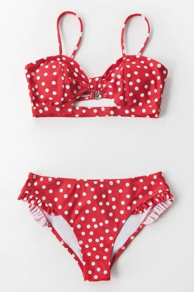Women Bikini Sets Cupshe Red Polka Dot Cutout Bikini Red