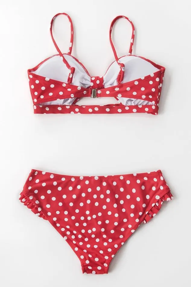 Women Bikini Sets Cupshe Red Polka Dot Cutout Bikini Red