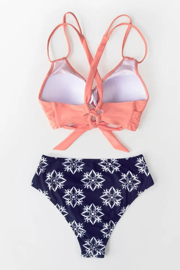Women Bikini Sets Cupshe Solid And Boho Print High Waist Bikini Multicolor