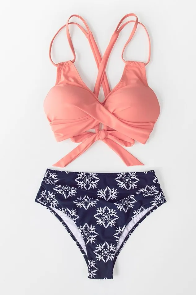 Women Bikini Sets Cupshe Solid And Boho Print High Waist Bikini Multicolor
