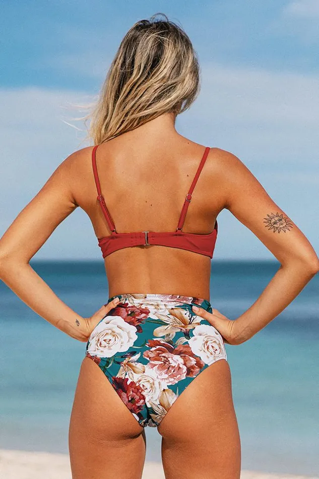 Women Bikini Sets Cupshe Summer Seaside Molded Bralette And High Waist Bikini Set Multicolor