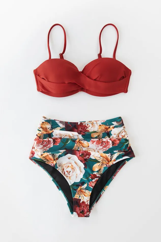 Women Bikini Sets Cupshe Summer Seaside Molded Bralette And High Waist Bikini Set Multicolor