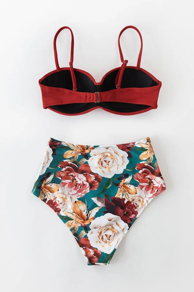 Women Bikini Sets Cupshe Summer Seaside Molded Bralette And High Waist Bikini Set Multicolor