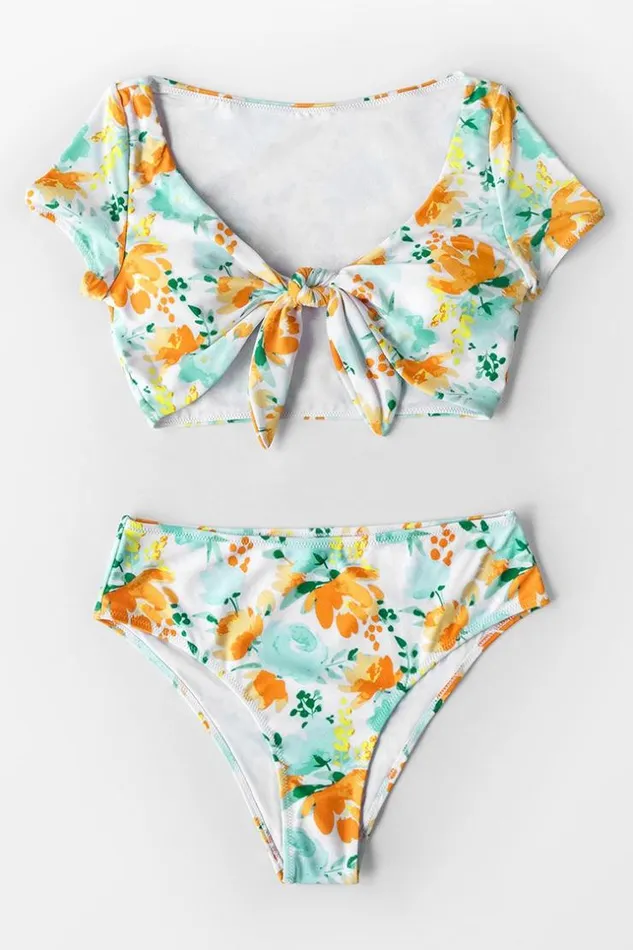 Women Bikini Sets Cupshe Sweet Floral Bowknot Tank Bikini Multicolor