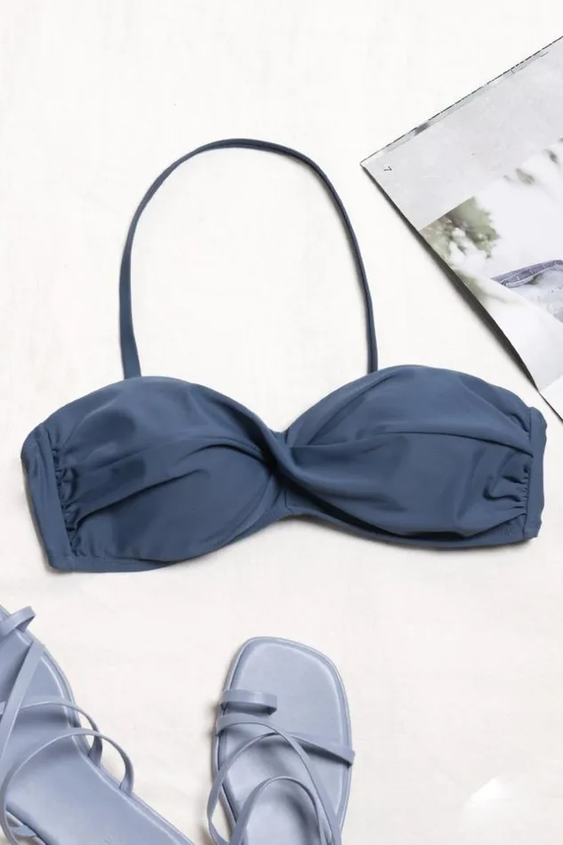 Women Bikini Tops Cupshe Kirstin Criss Cross Halter Bikini Top Navy