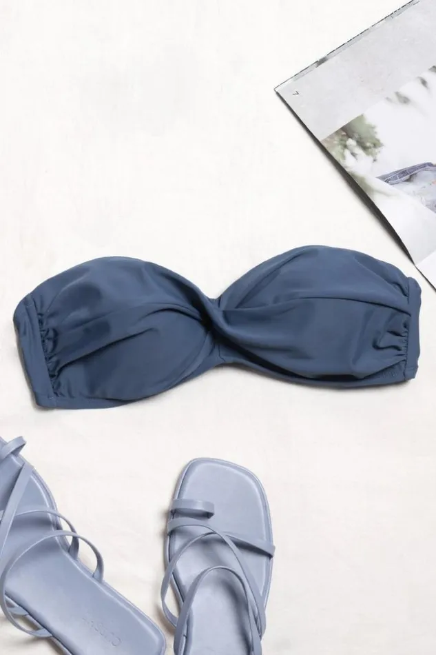 Women Bikini Tops Cupshe Kirstin Criss Cross Halter Bikini Top Navy