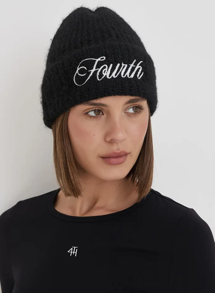Women Black Fourth Branded Knitted Beanie Hat Candice 4th and Reckless Athleisure
