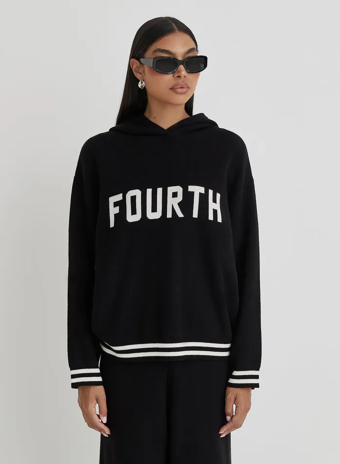 Women Black Oversized Fourth Knitted Hoodie Alexia 4th and Reckless Knitwear