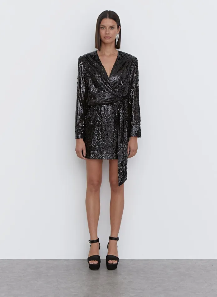 Women Black Sequin Tie Waist Mini Dress 8211 Olsen 4th and Reckless Dresses