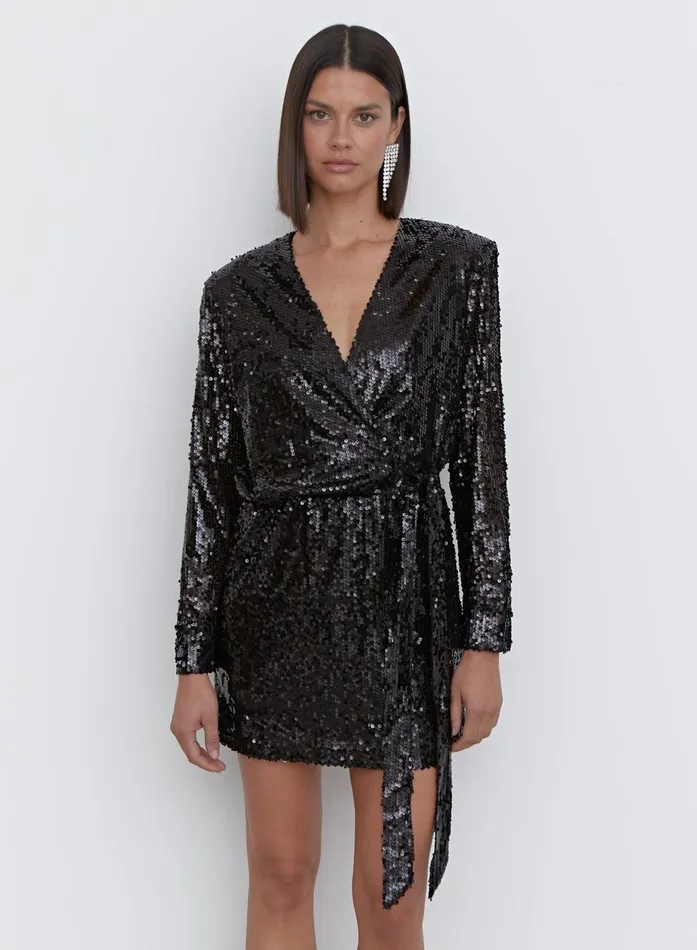 Women Black Sequin Tie Waist Mini Dress 8211 Olsen 4th and Reckless Dresses