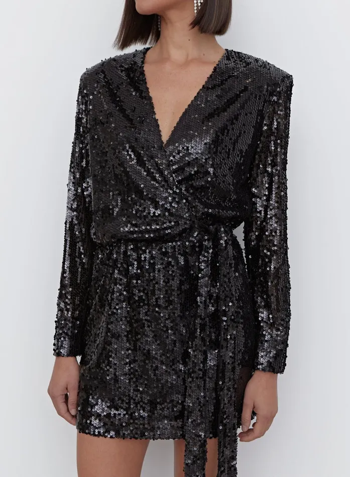Women Black Sequin Tie Waist Mini Dress 8211 Olsen 4th and Reckless Dresses