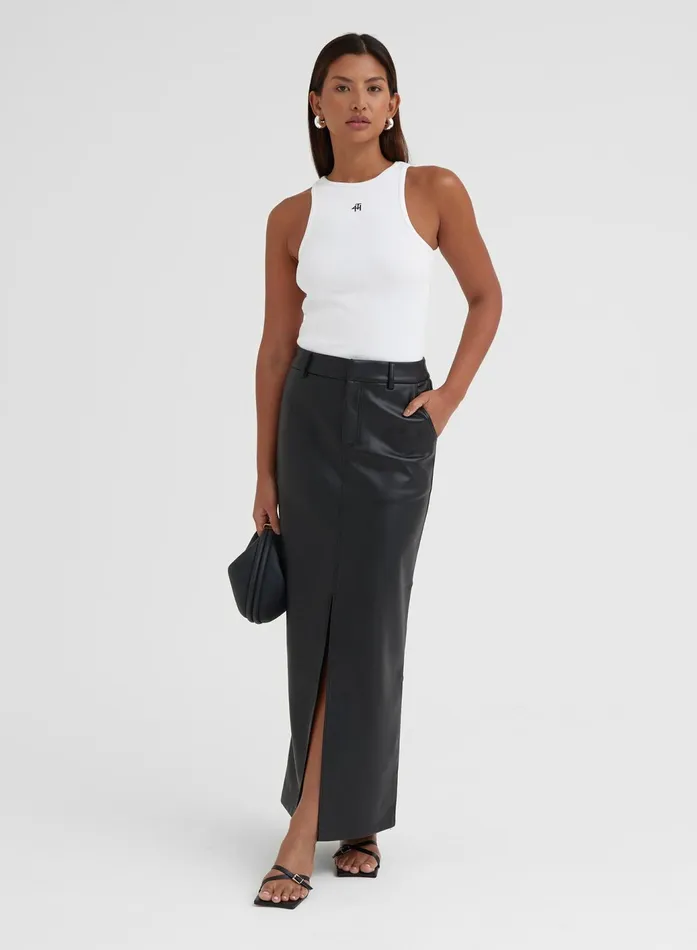 Women Black Split Front Faux Leather Midaxi Skirt 8211 Nimah 4th and Reckless Skirts