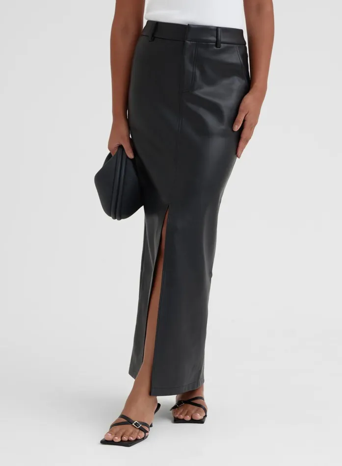 Women Black Split Front Faux Leather Midaxi Skirt 8211 Nimah 4th and Reckless Skirts
