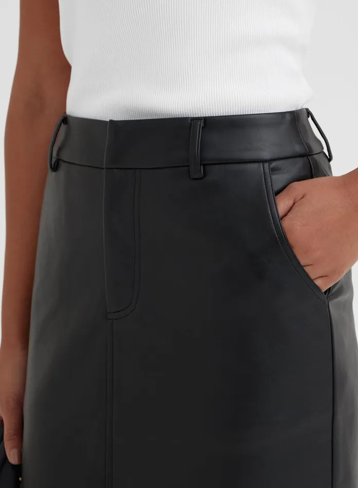 Women Black Split Front Faux Leather Midaxi Skirt 8211 Nimah 4th and Reckless Skirts