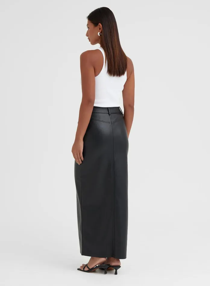 Women Black Split Front Faux Leather Midaxi Skirt 8211 Nimah 4th and Reckless Skirts